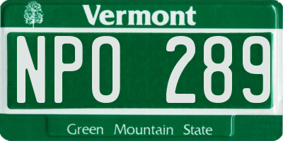 VT license plate NPO289