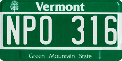 VT license plate NPO316