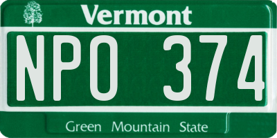 VT license plate NPO374
