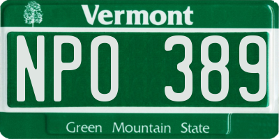 VT license plate NPO389