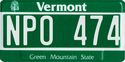 VT license plate NPO474