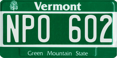 VT license plate NPO602