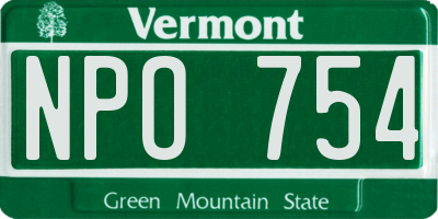 VT license plate NPO754