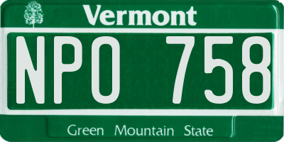VT license plate NPO758