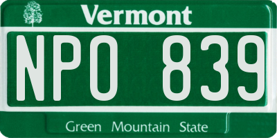 VT license plate NPO839