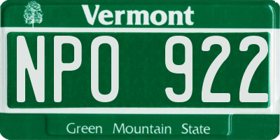 VT license plate NPO922