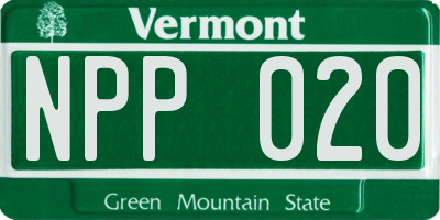 VT license plate NPP020