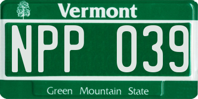 VT license plate NPP039
