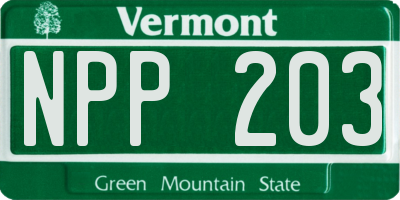 VT license plate NPP203