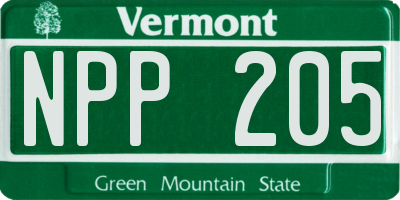 VT license plate NPP205