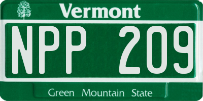 VT license plate NPP209