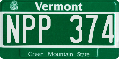 VT license plate NPP374