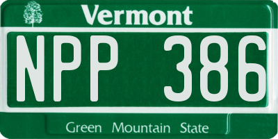 VT license plate NPP386