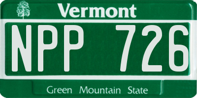 VT license plate NPP726