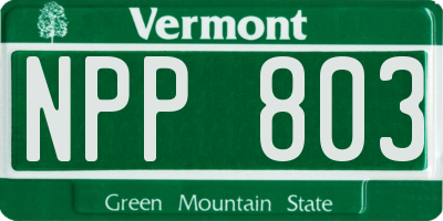 VT license plate NPP803