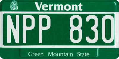VT license plate NPP830