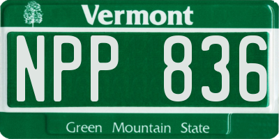 VT license plate NPP836