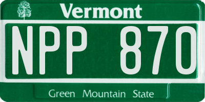 VT license plate NPP870