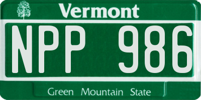 VT license plate NPP986