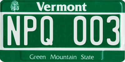 VT license plate NPQ003