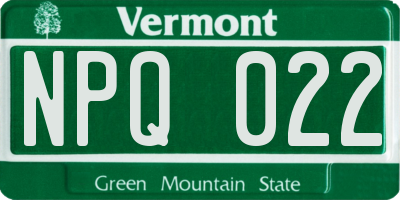 VT license plate NPQ022