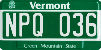 VT license plate NPQ036