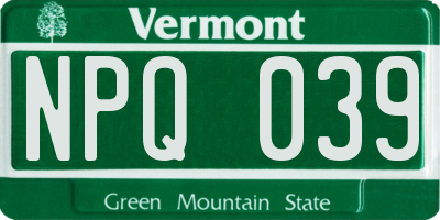 VT license plate NPQ039