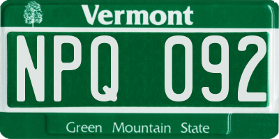 VT license plate NPQ092