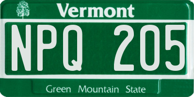 VT license plate NPQ205