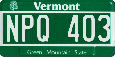 VT license plate NPQ403