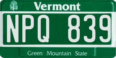 VT license plate NPQ839