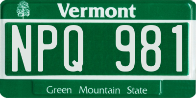 VT license plate NPQ981
