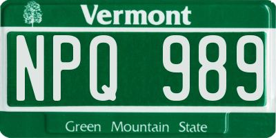 VT license plate NPQ989