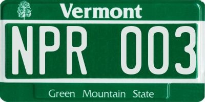 VT license plate NPR003