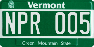 VT license plate NPR005