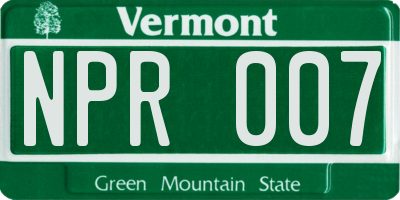 VT license plate NPR007