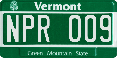VT license plate NPR009