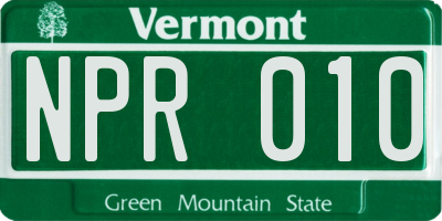 VT license plate NPR010