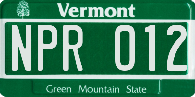 VT license plate NPR012