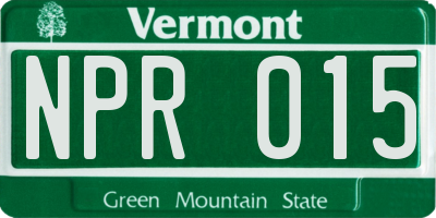 VT license plate NPR015
