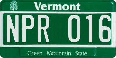 VT license plate NPR016