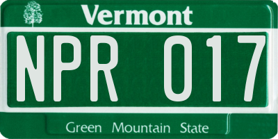 VT license plate NPR017