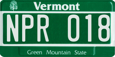 VT license plate NPR018