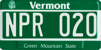 VT license plate NPR020