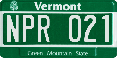 VT license plate NPR021