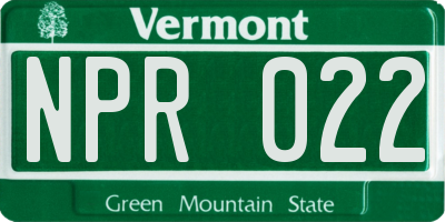VT license plate NPR022