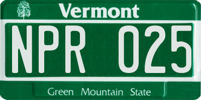 VT license plate NPR025