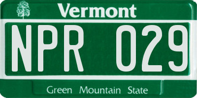 VT license plate NPR029