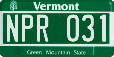 VT license plate NPR031