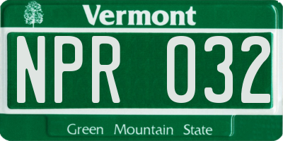 VT license plate NPR032